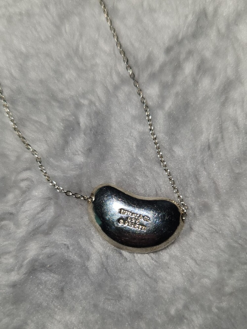 Tiffany & Co. Silver Bean Pendant Necklace with Blue Box and Pouch - Picture 2 of 7
